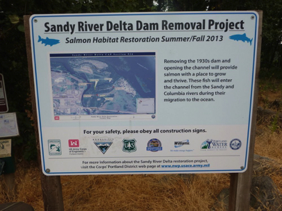 Signage on salmon habitat restoration